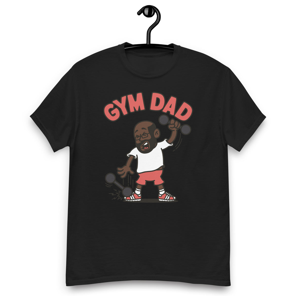 Gym Black Hair Dark Skin Tone Glasses Bald Beard Dad T-Shirt