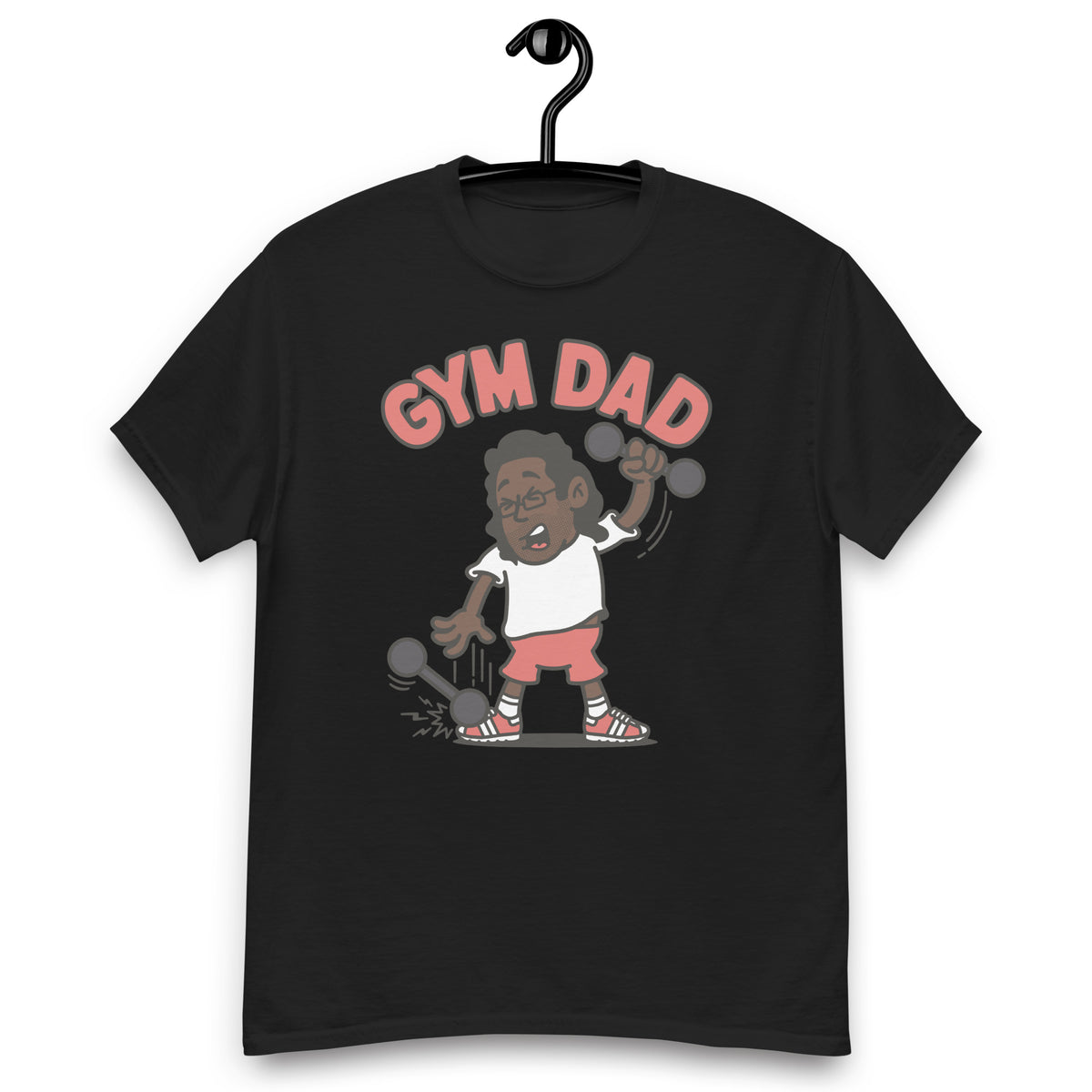 Gym Black Hair Dark Skin Tone Glasses Long Stubble Dad T-Shirt