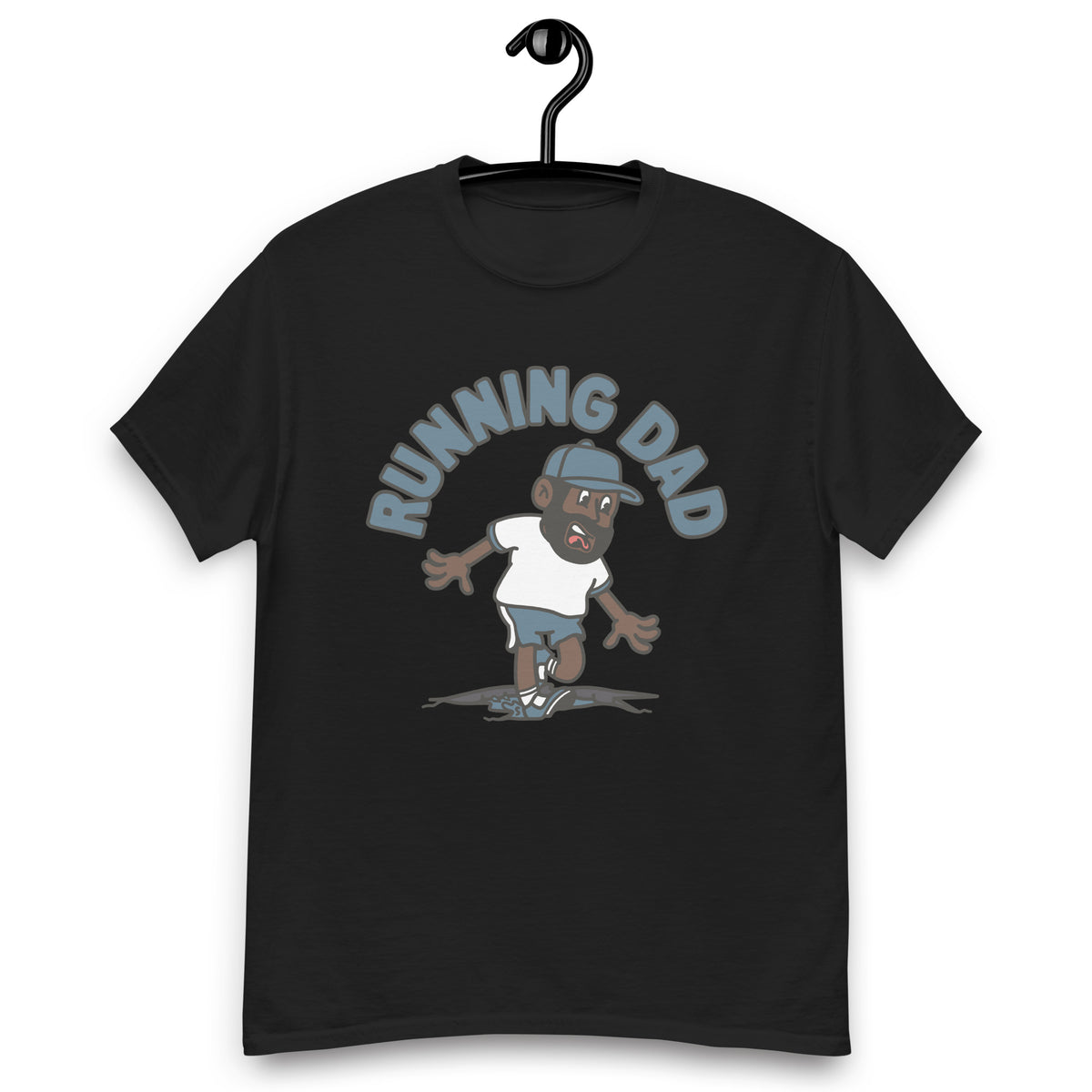 Running Black Hair Dark Skin Tone No-Glasses Beard Dad T-Shirt
