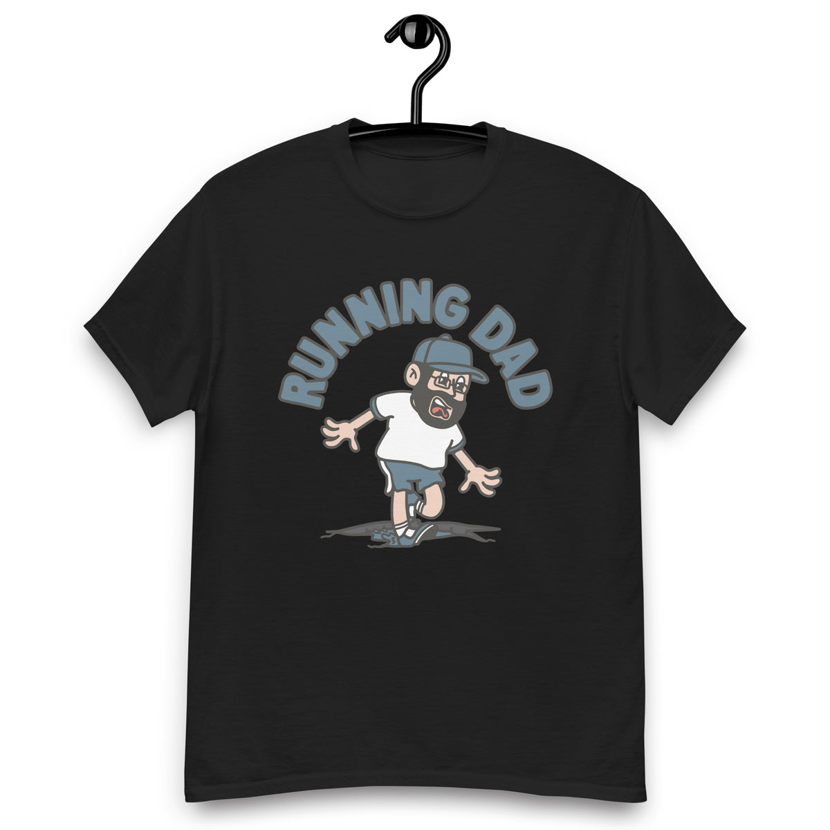Running Black Hair Light Skin Tone Glasses Beard Dad T-Shirt