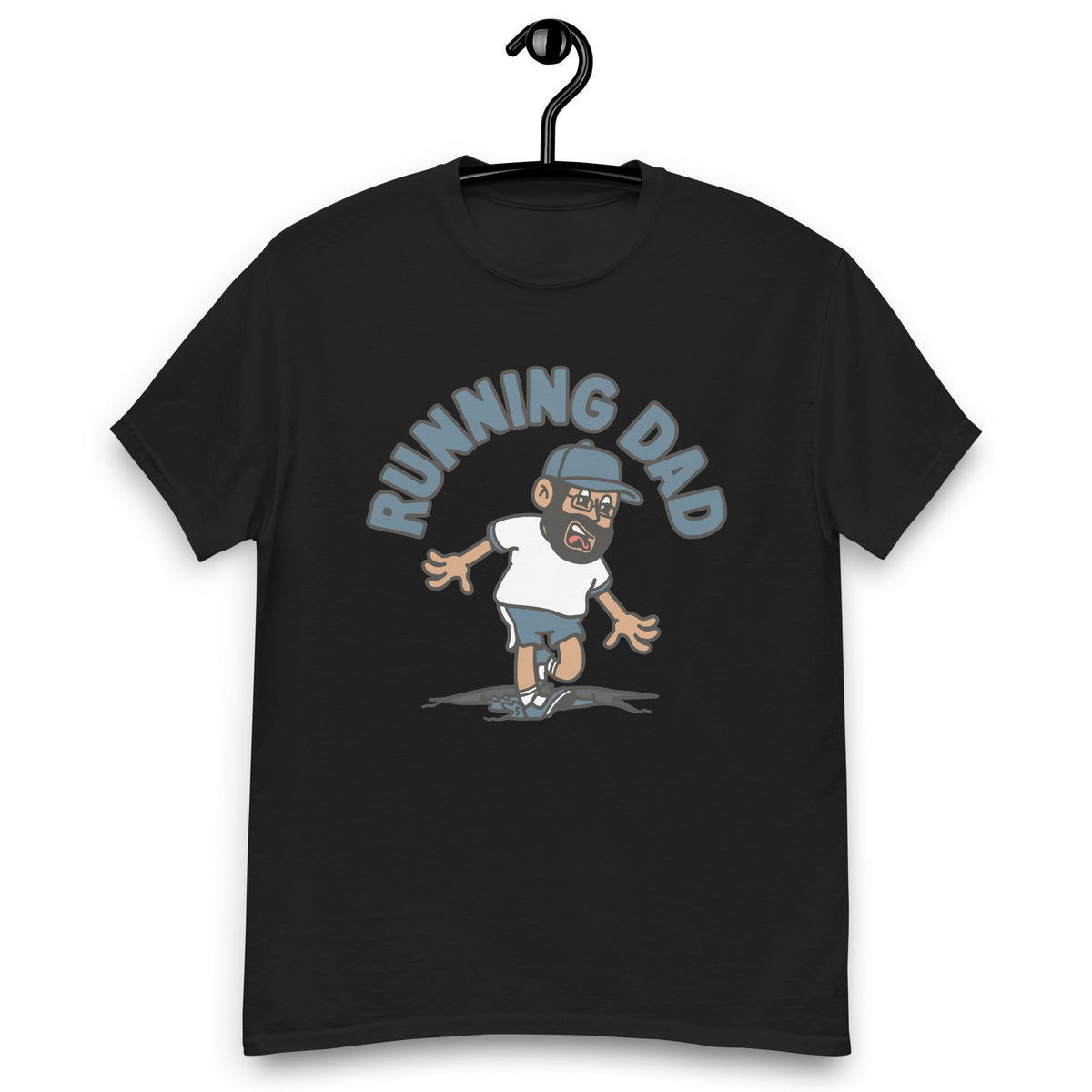Running Black Hair Tan Skin Tone Glasses Beard Dad T-Shirt
