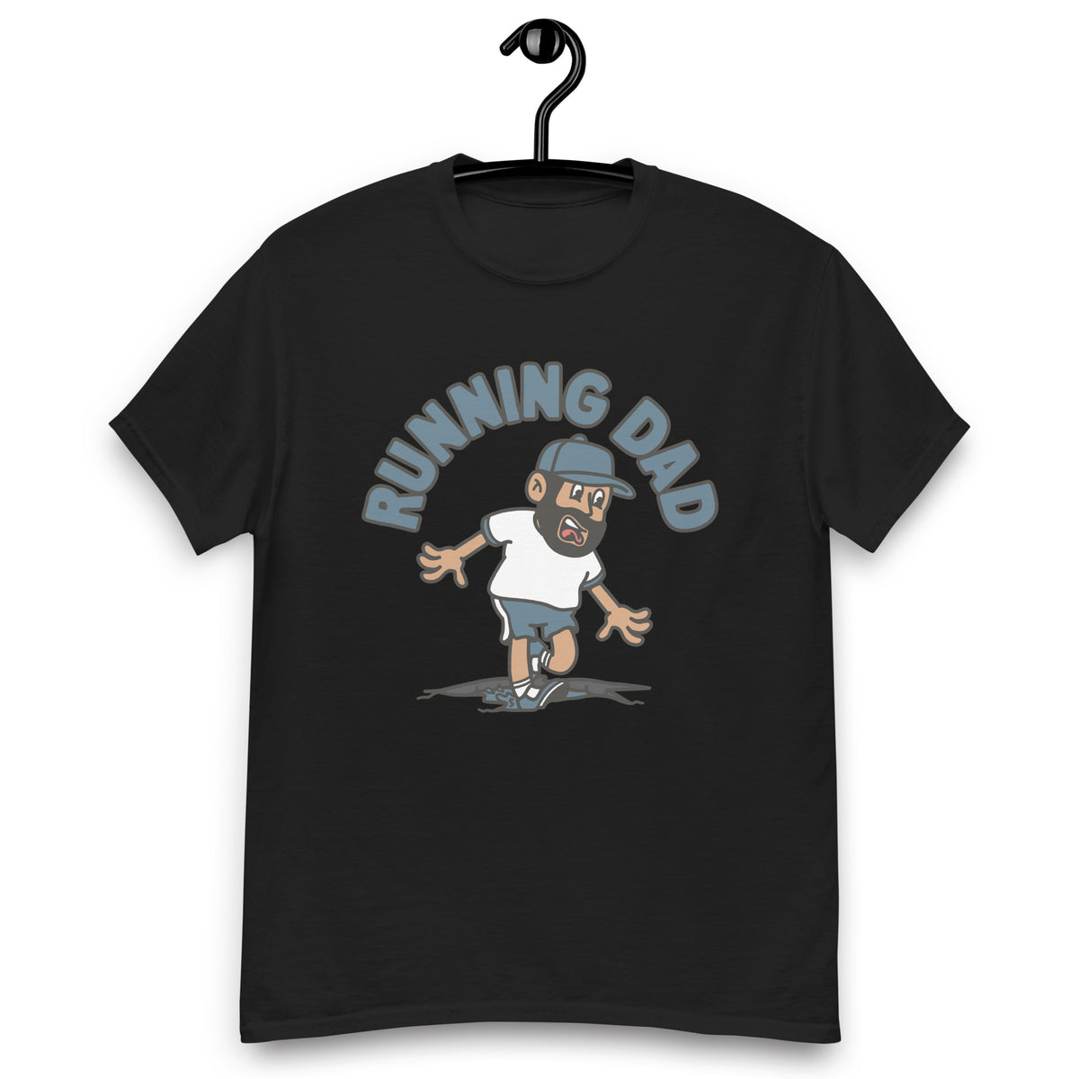Running Black Hair Tan Skin Tone No-Glasses Beard Dad T-Shirt