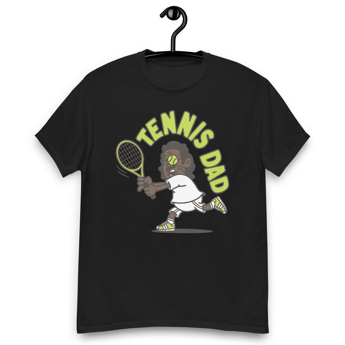 Tennis Black Hair Dark Skin Tone Glasses Long Moustache Dad T-Shirt