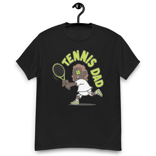 Tennis Brown Hair Dark Skin Tone Glasses Long Moustache Dad T-Shirt
