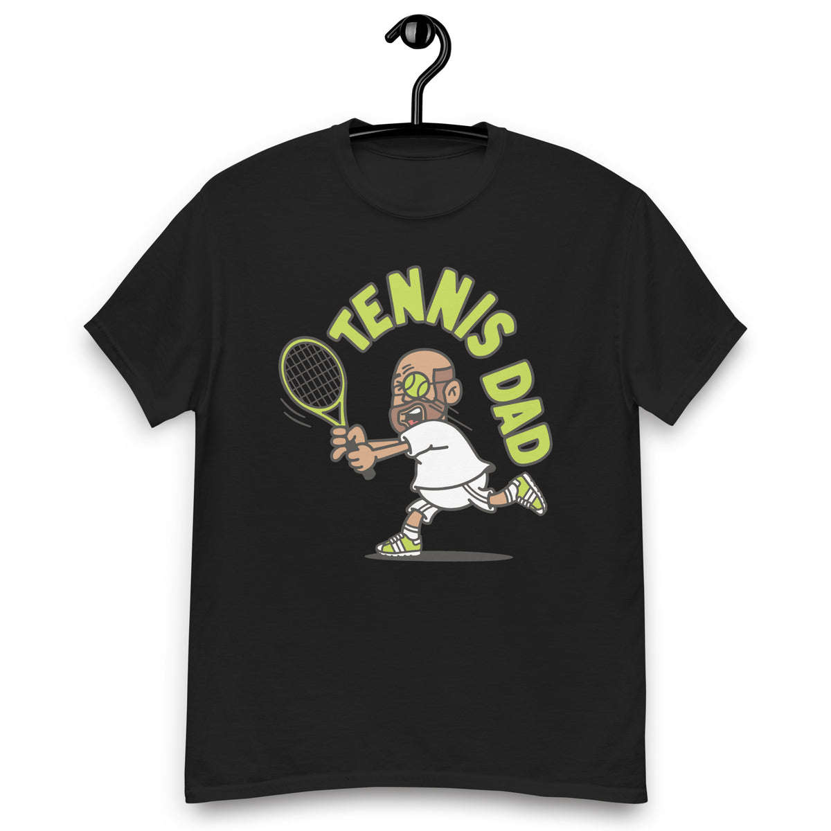 Tennis Brown Hair Tan Skin Tone Glasses Bald Beard Dad T-Shirt
