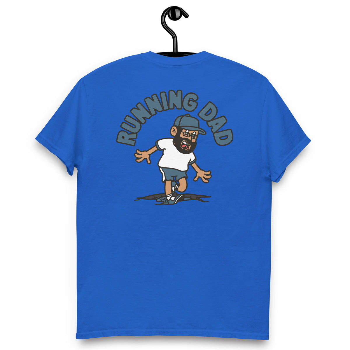 Running Black Hair Tan Skin Tone Glasses Beard Dad T-Shirt