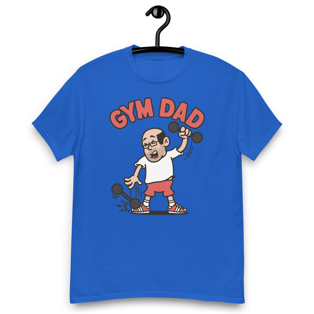 Gym Black Hair Light Skin Tone Glasses Bald Stubble Dad T-Shirt