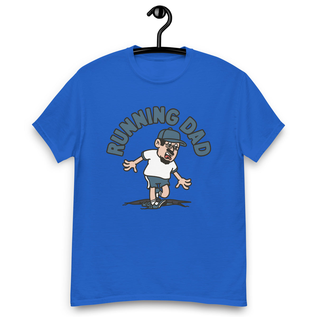 Running Black Hair Light Skin Tone Glasses Moustache & Chin Beard Dad T-Shirt