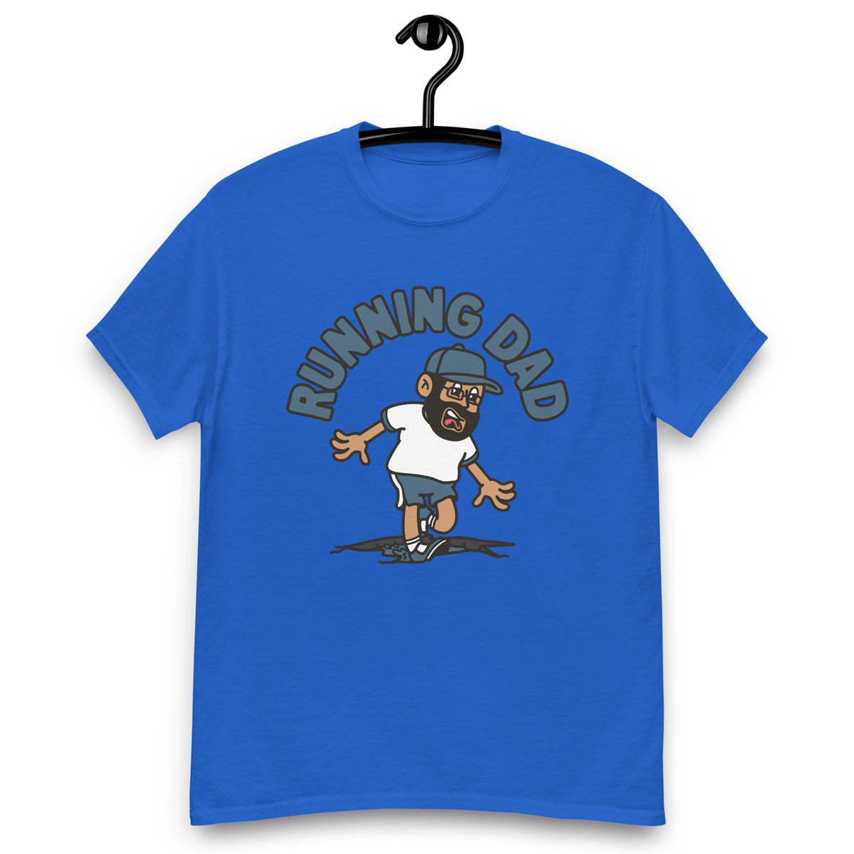 Running Black Hair Tan Skin Tone Glasses Beard Dad T-Shirt