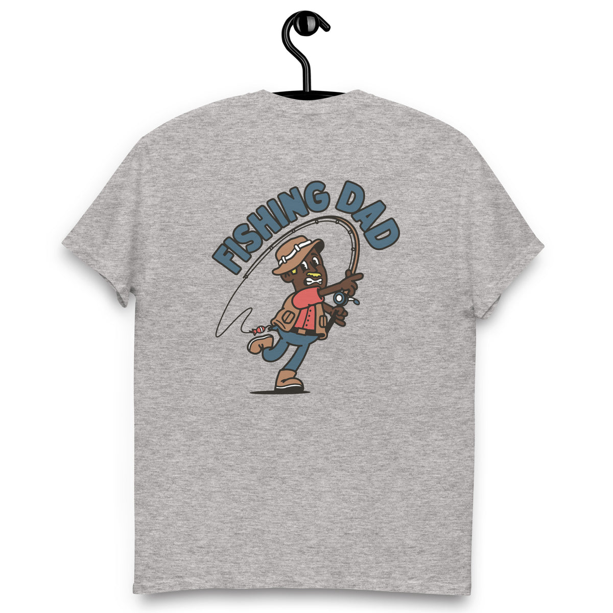 Fishing Blond Hair Dark Skin Tone No-Glasses Moustache Dad T-Shirt