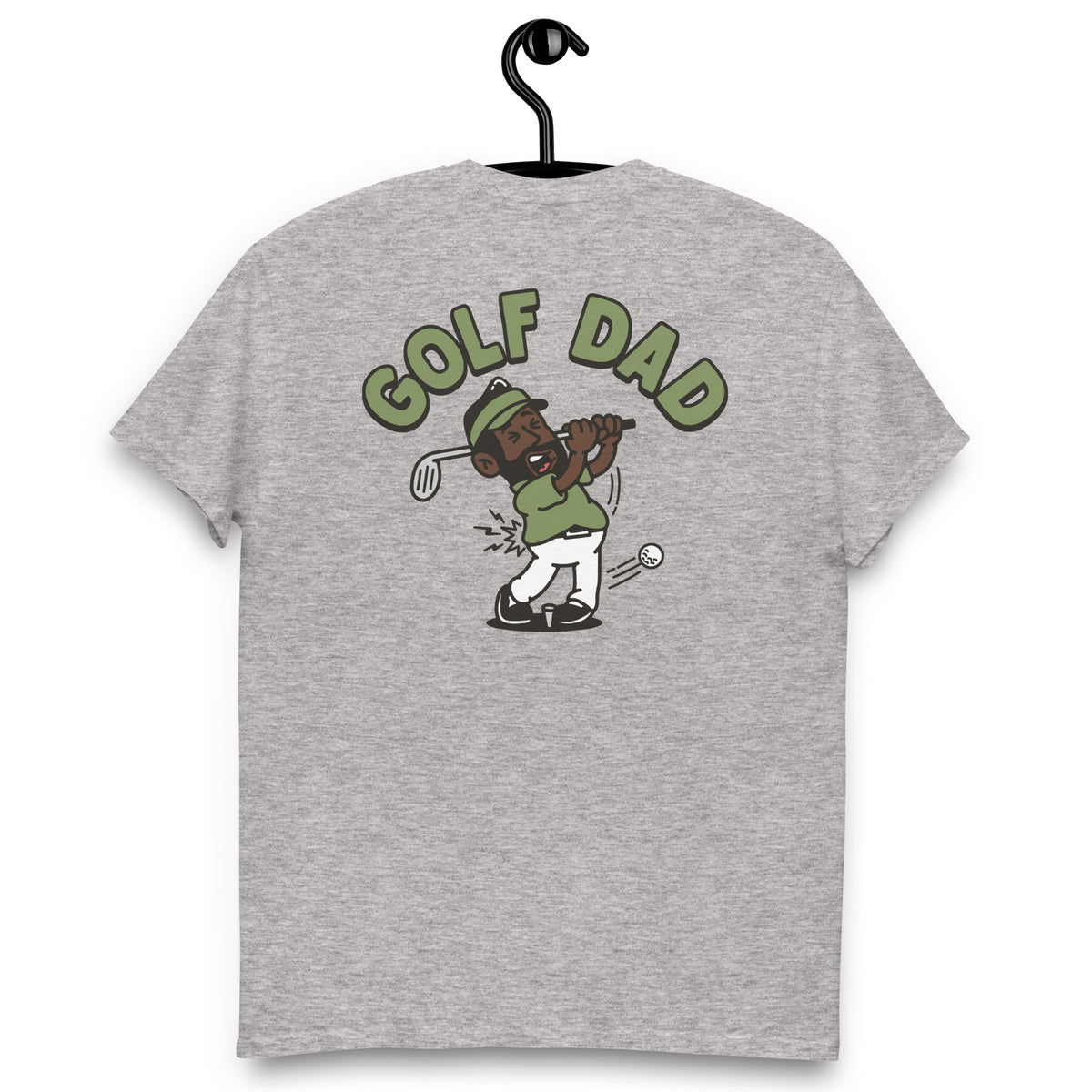 Golf Black Hair Dark Skin Tone No-Glasses Beard Dad T-Shirt