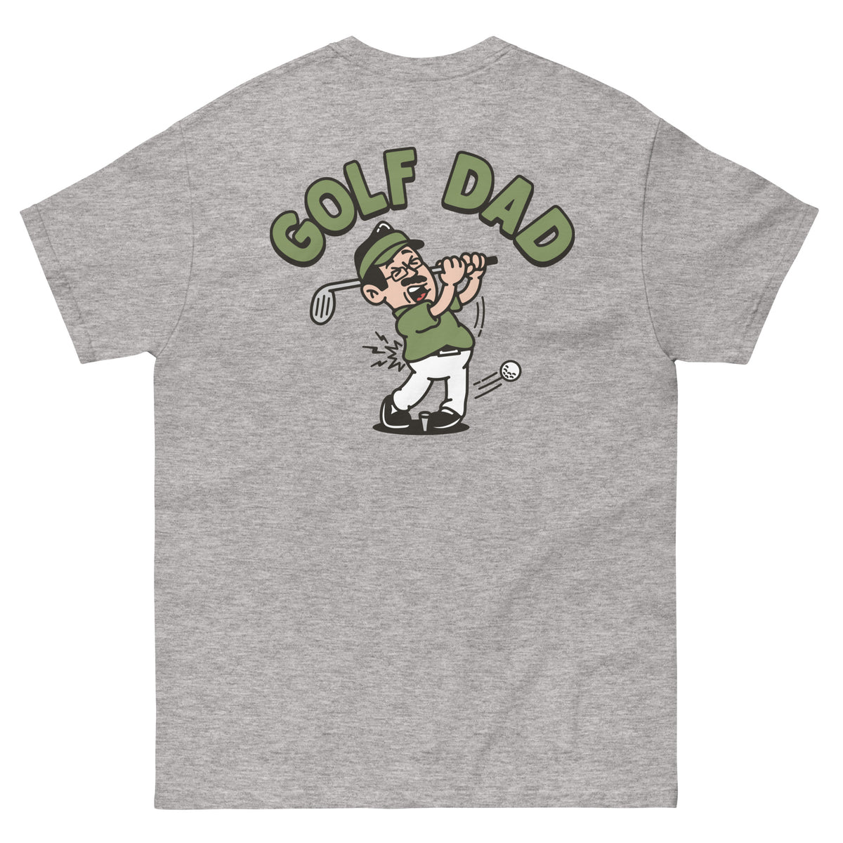 Golf Black Hair Light Skin Tone Glasses Moustache Dad T-Shirt