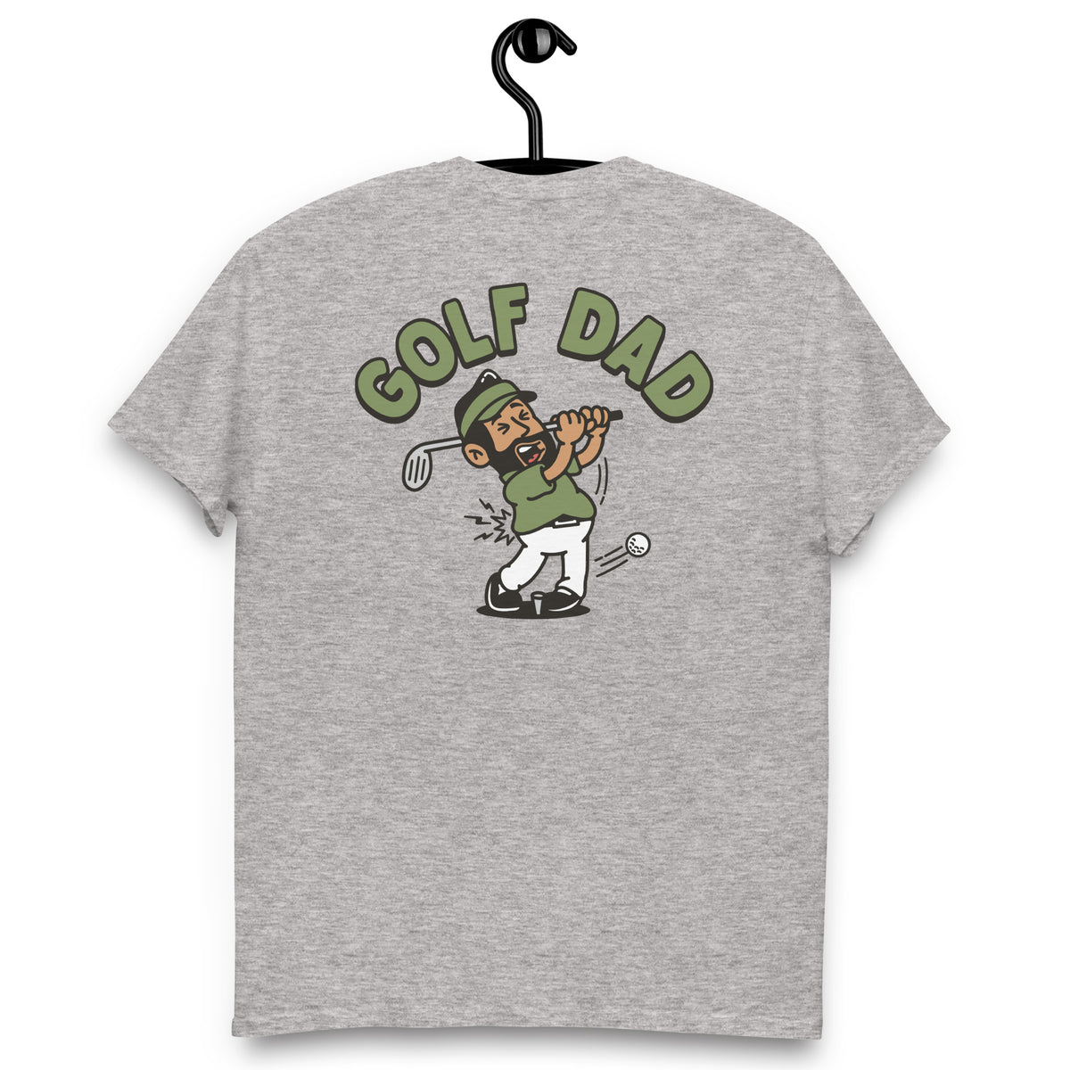 Golf Black Hair Tan Skin Tone No-Glasses Beard Dad T-Shirt