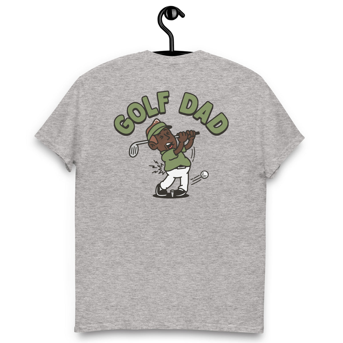 Golf Brown Hair Dark Skin Tone No-Glasses Stubble Dad T-Shirt
