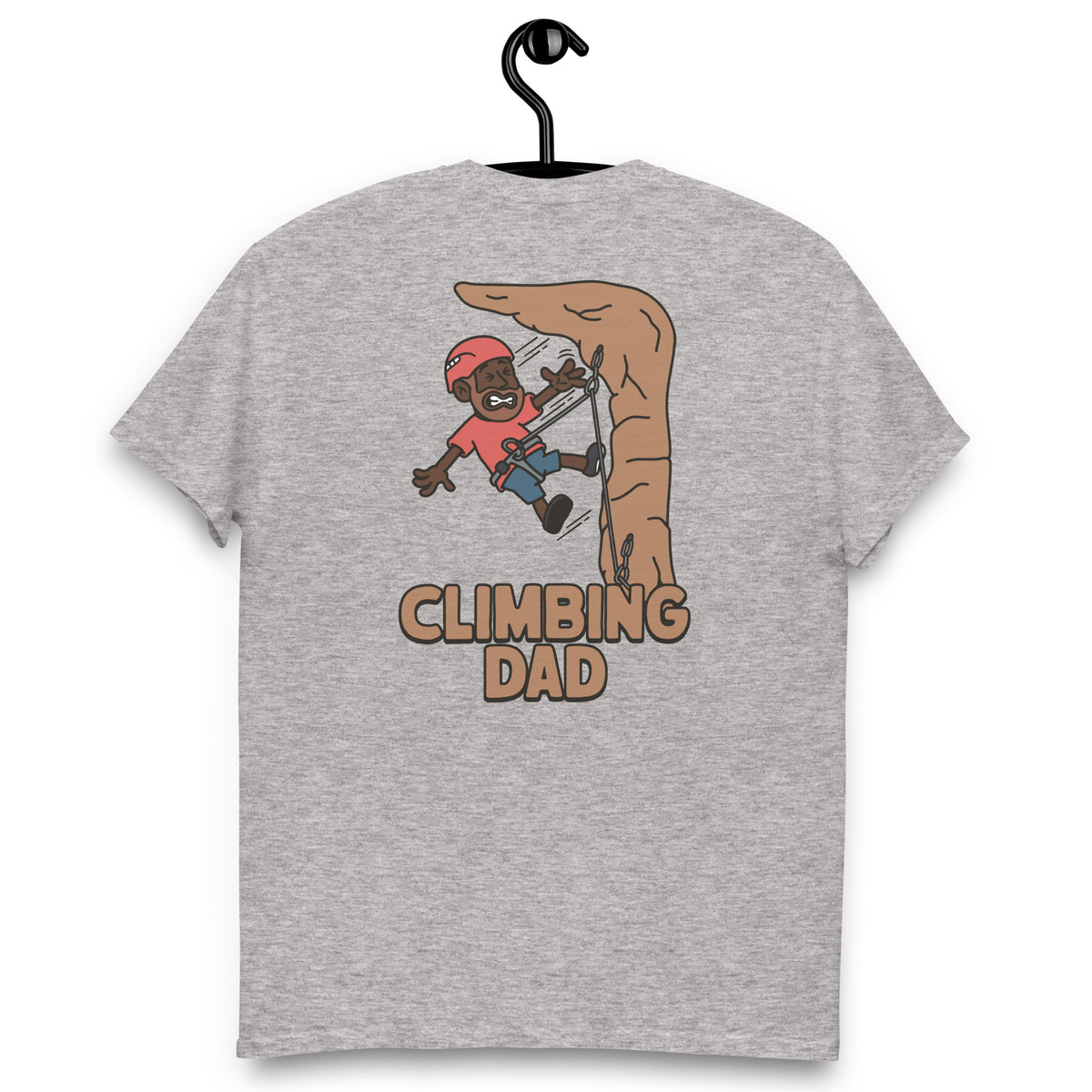 Climbing Brown Hair Dark Skin Tone No-Glasses Beard Dad T-Shirt