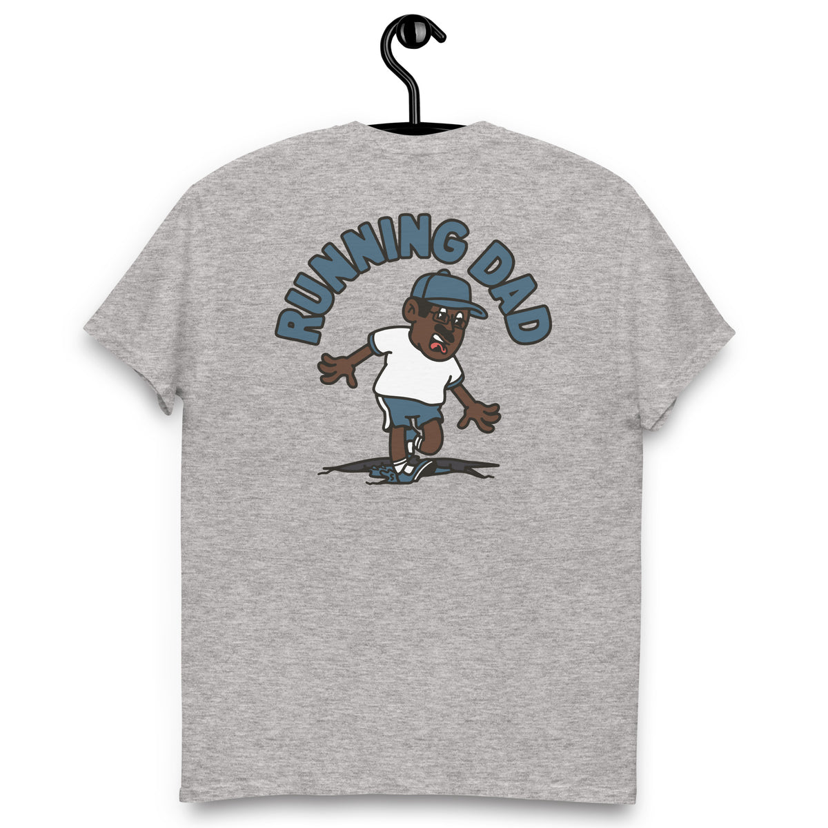 Running Black Hair Dark Skin Tone Glasses Moustache Dad T-Shirt