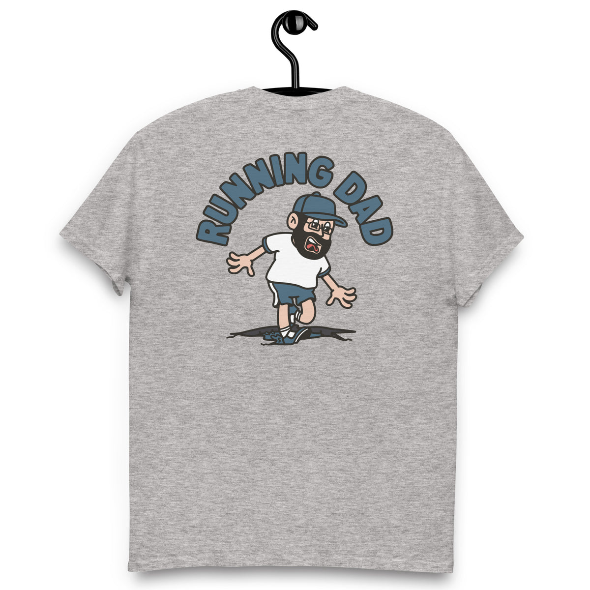 Running Black Hair Light Skin Tone Glasses Beard Dad T-Shirt