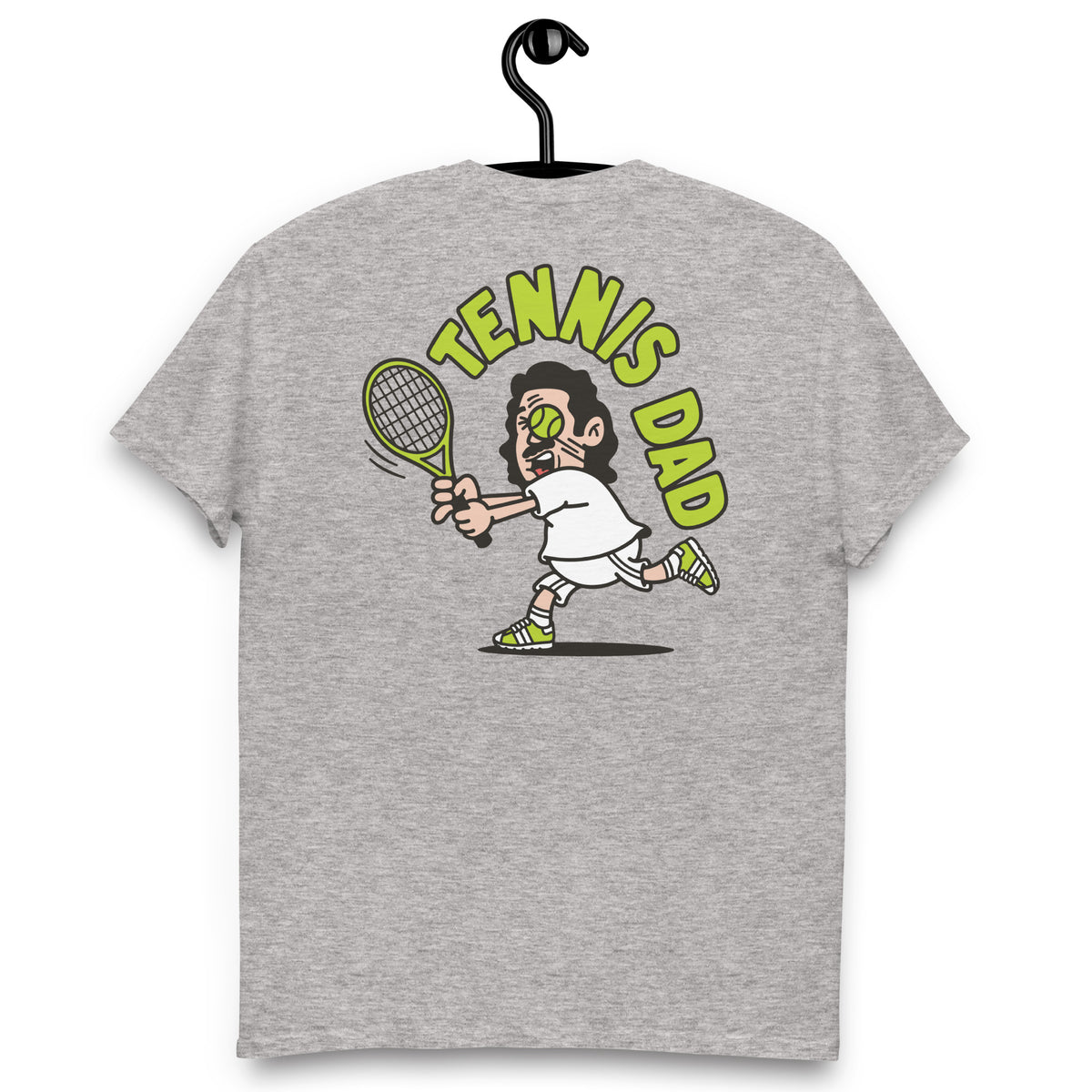 Tennis Black Hair Light Skin Tone No-Glasses Long Moustache Dad T-Shirt
