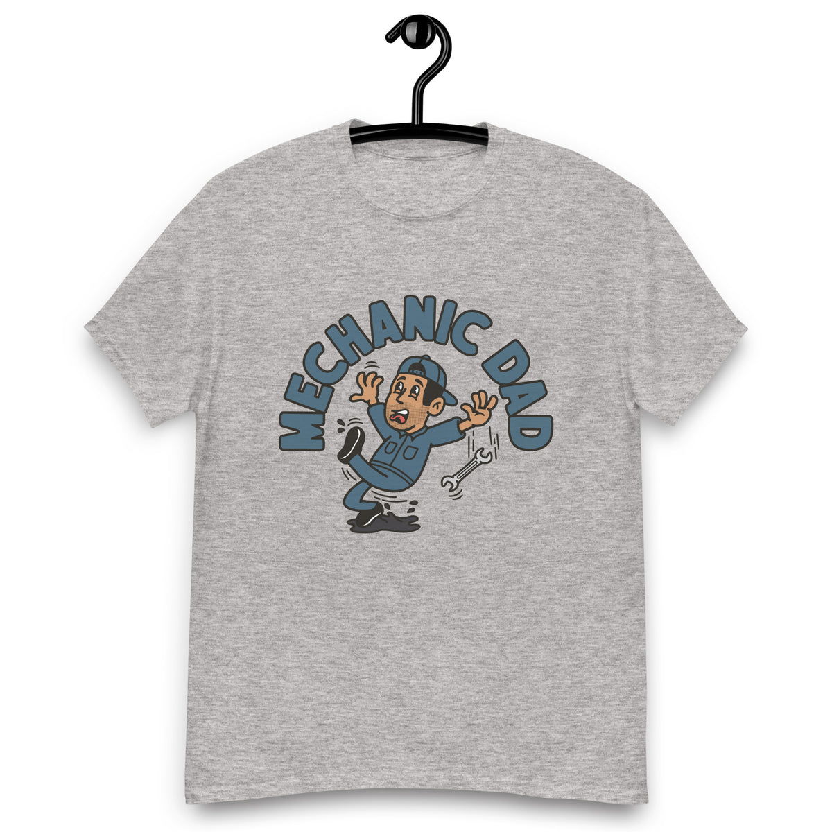 Mechanic Black Hair Tan Skin Tone No-Glasses Stubble Dad T-Shirt