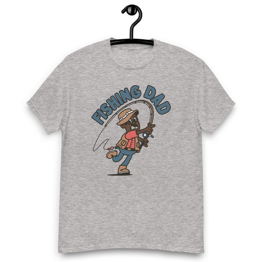 Fishing Black Hair Dark Skin Tone Glasses Moustache Dad T-Shirt