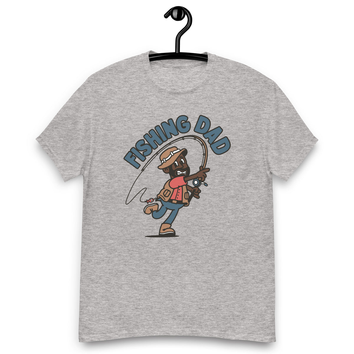 Fishing Black Hair Dark Skin Tone No-Glasses Beard Dad T-Shirt