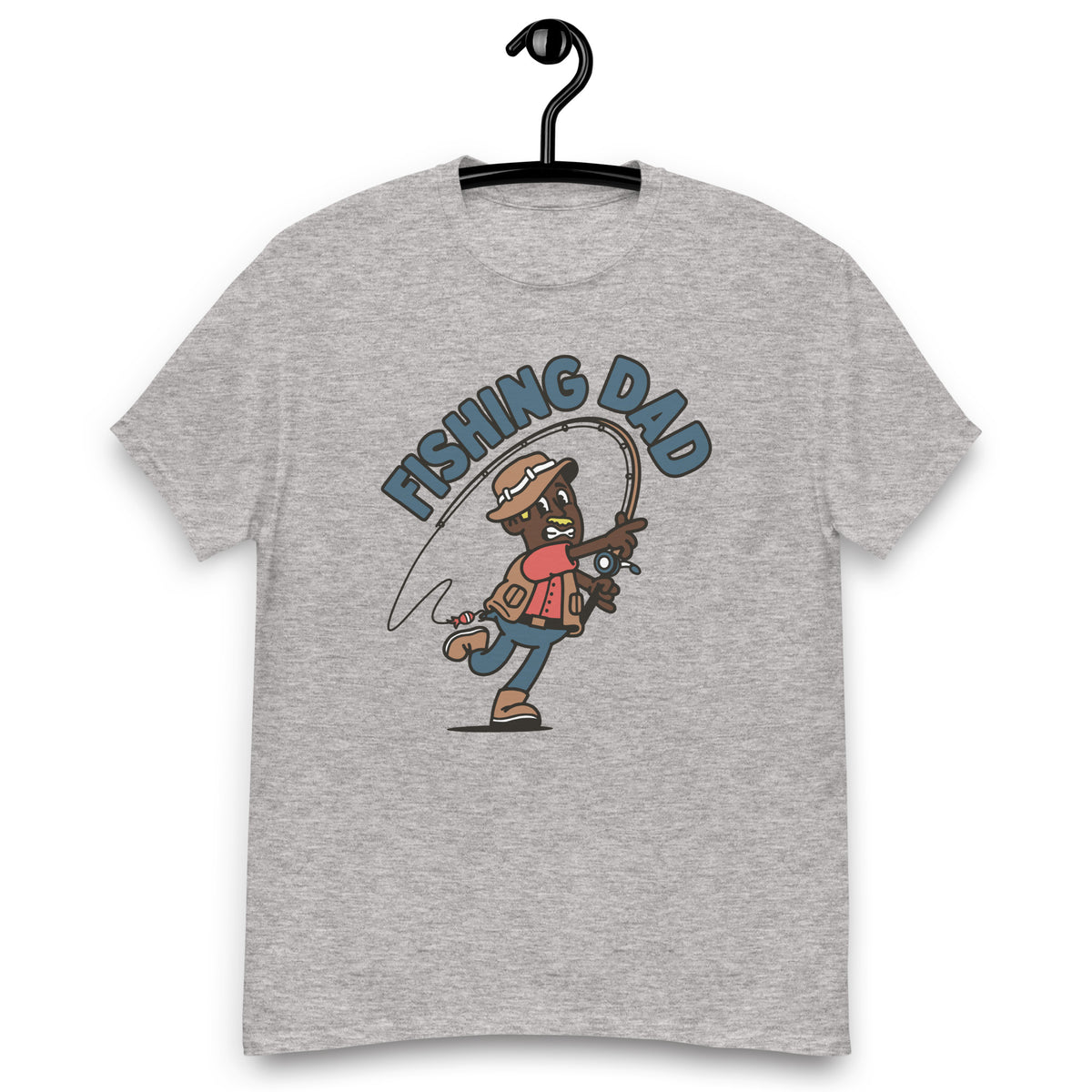 Fishing Blond Hair Dark Skin Tone No-Glasses Moustache Dad T-Shirt