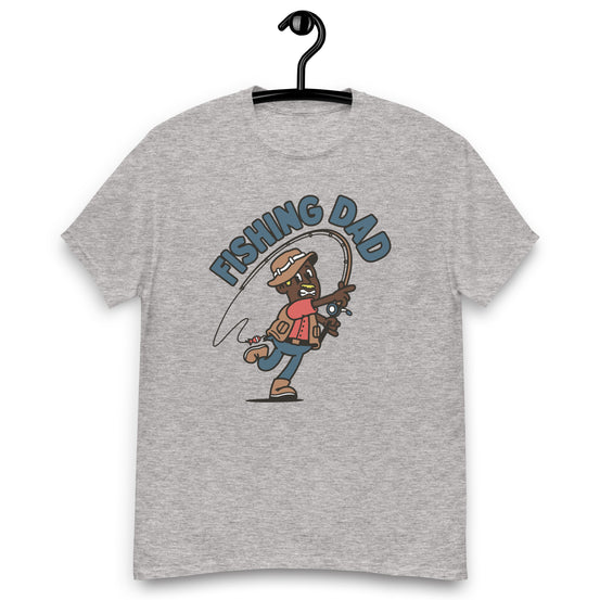 Fishing Blond Hair Dark Skin Tone No-Glasses Moustache Dad T-Shirt