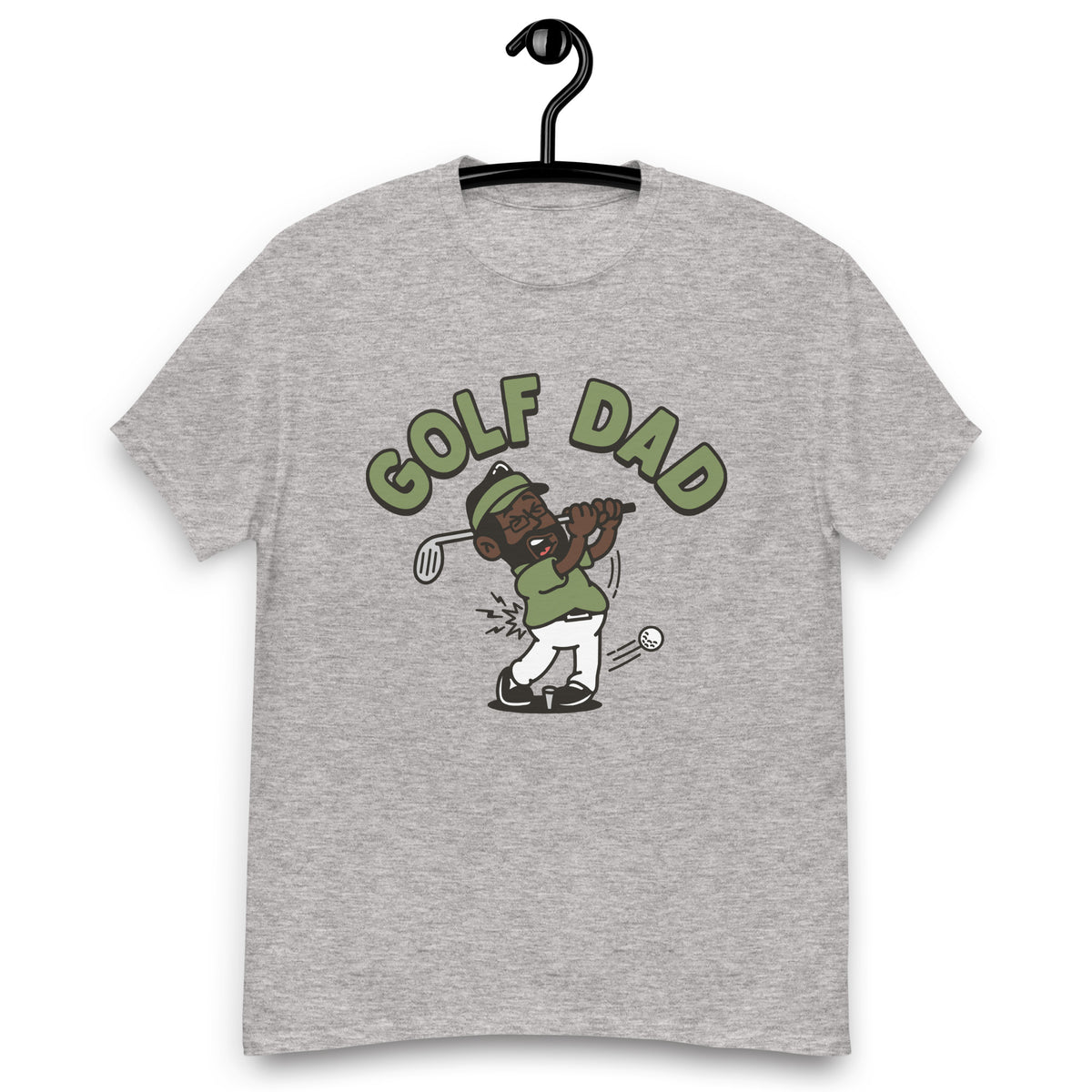 Golf Black Hair Dark Skin Tone Glasses Beard Dad T-Shirt