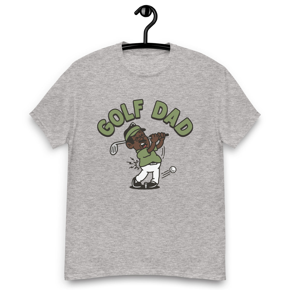 Golf Black Hair Dark Skin Tone Glasses Moustache Dad T-Shirt