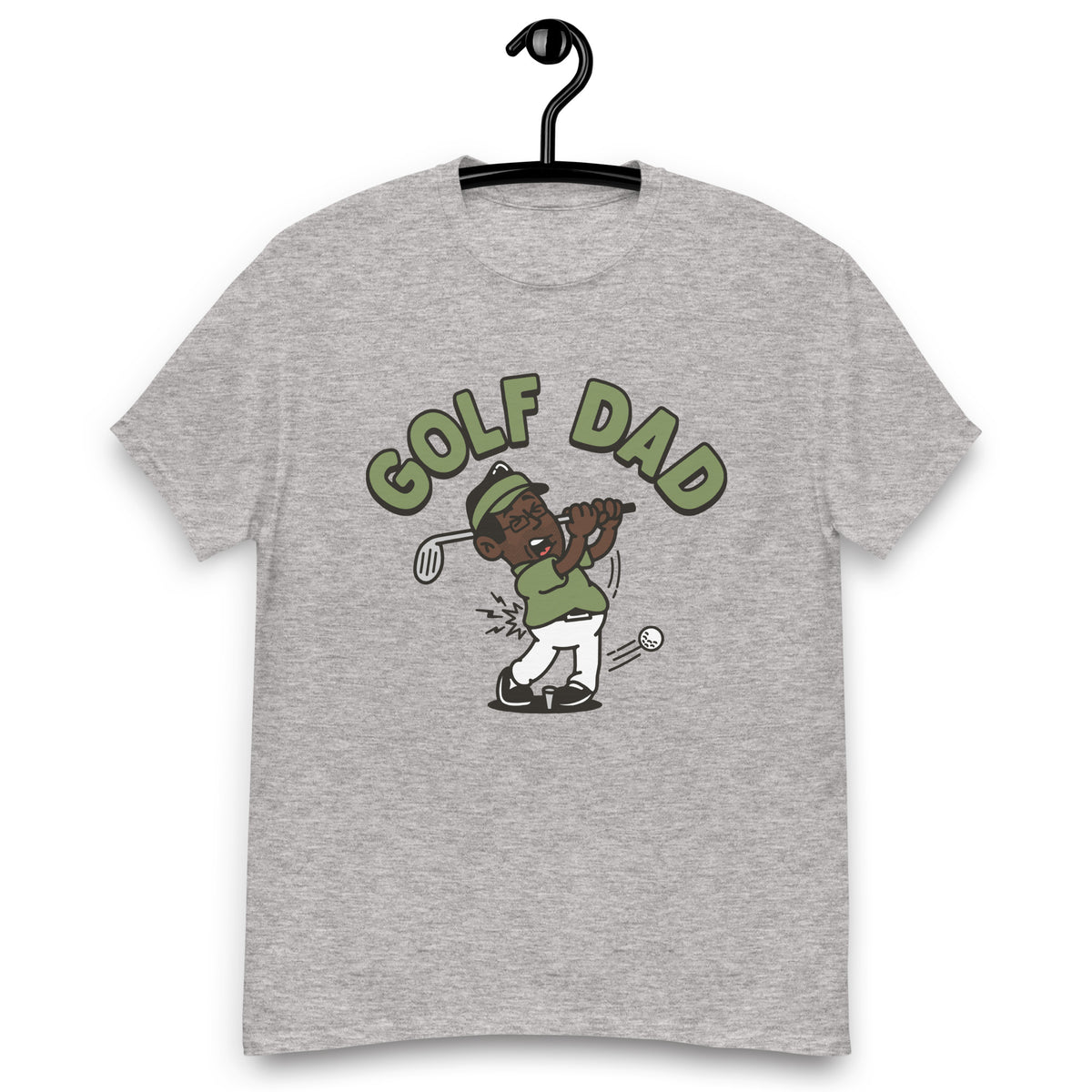 Golf Black Hair Dark Skin Tone Glasses Stubble Dad T-Shirt
