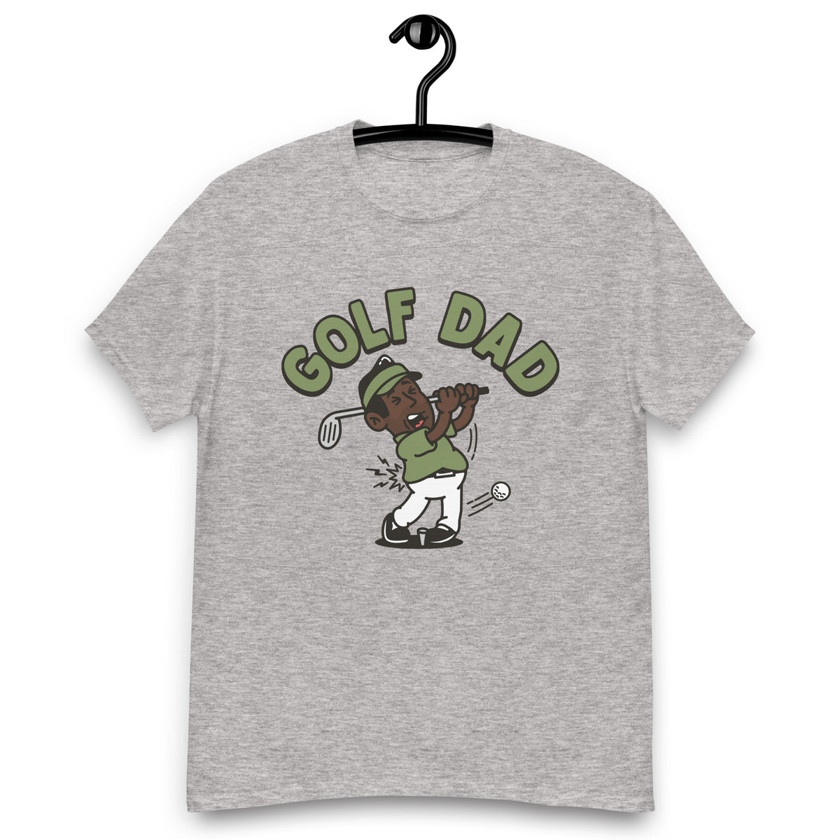 Golf Black Hair Dark Skin Tone No-Glasses Stubble Dad T-Shirt