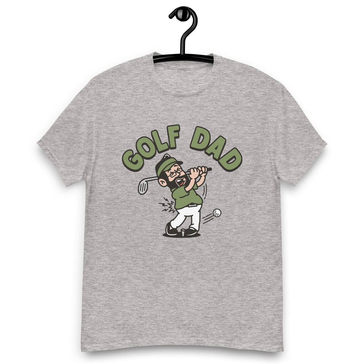 Golf Black Hair Light Skin Tone Glasses Beard Dad T-Shirt