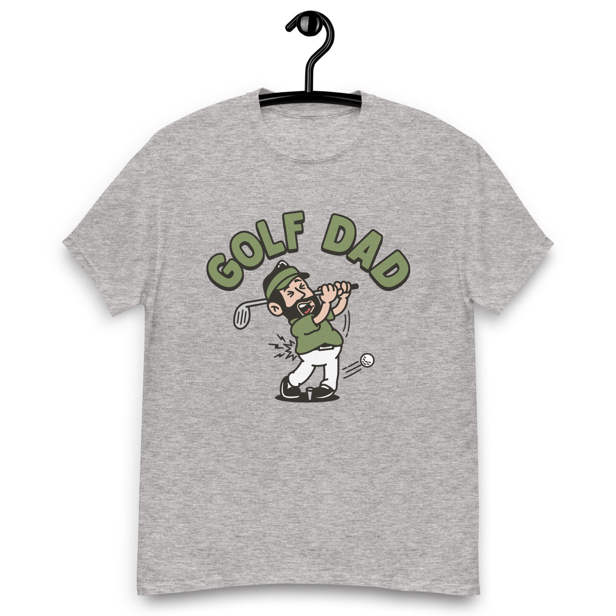 Golf Black Hair Light Skin Tone No-Glasses Beard Dad T-Shirt