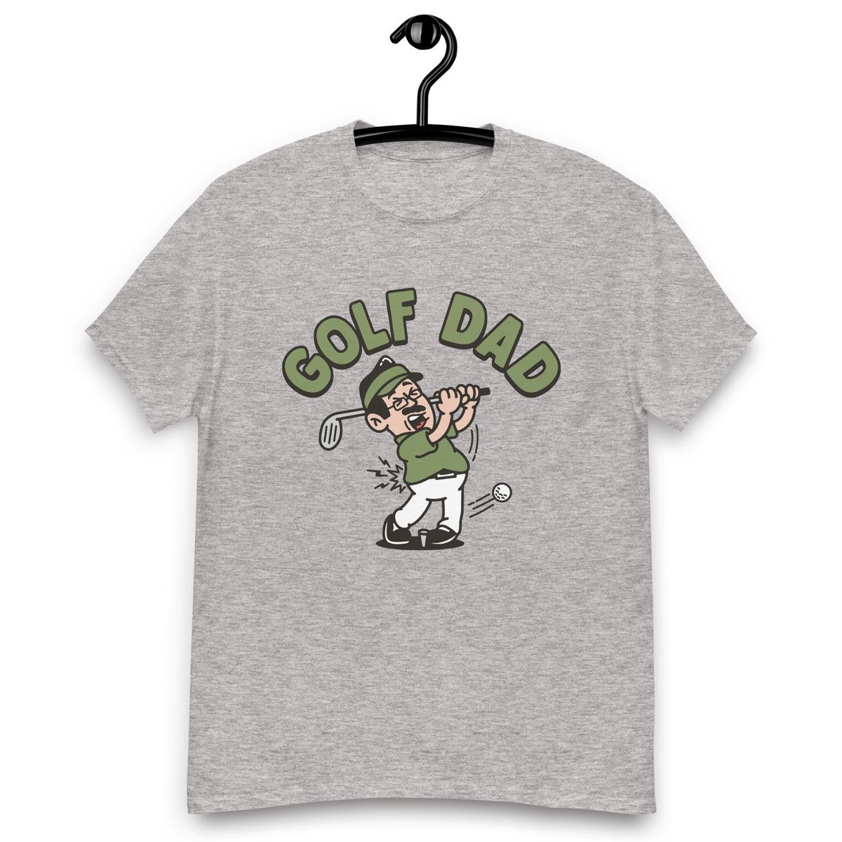 Golf Black Hair Light Skin Tone No-Glasses Moustache Dad T-Shirt