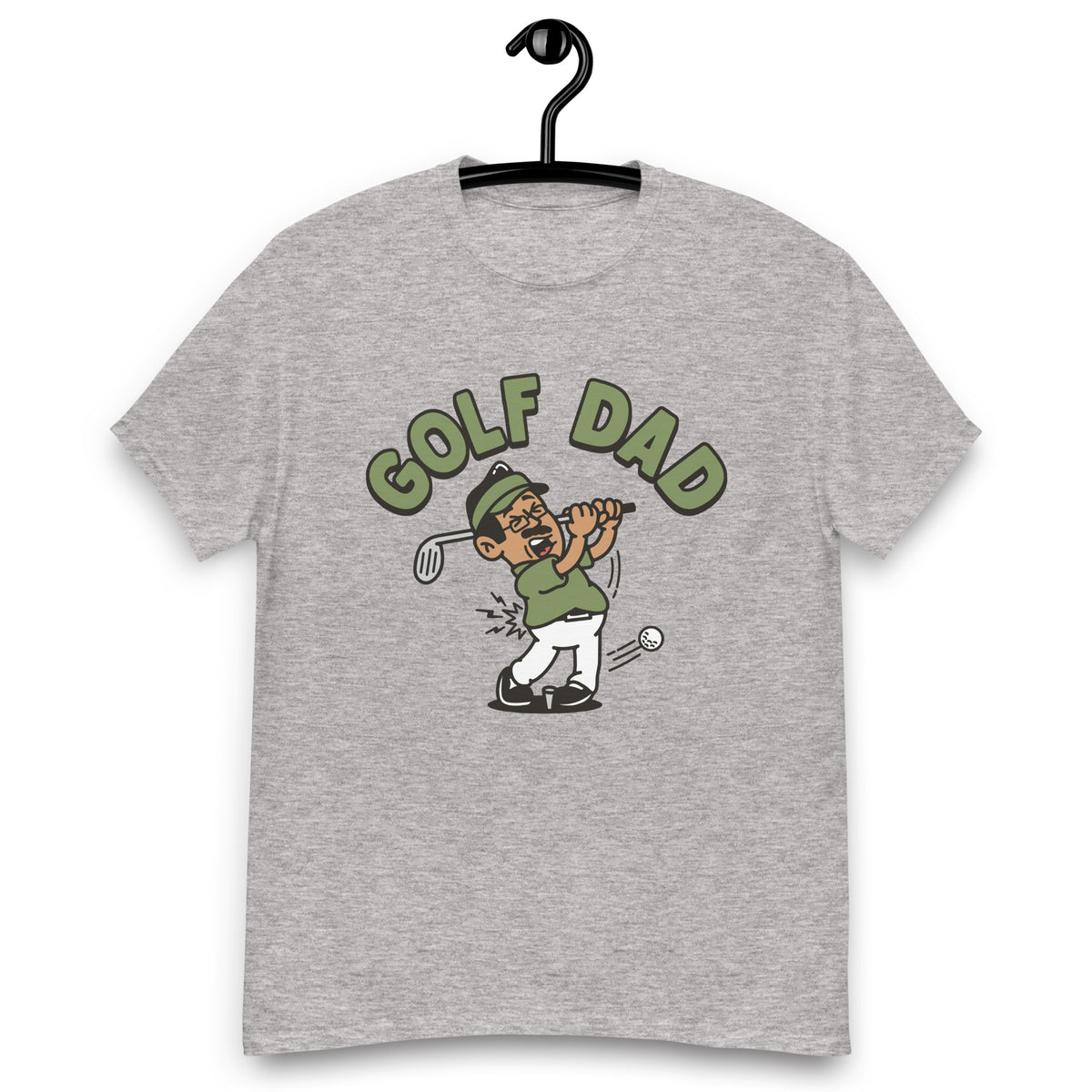 Golf Black Hair Tan Skin Tone Glasses Moustache Dad T-Shirt