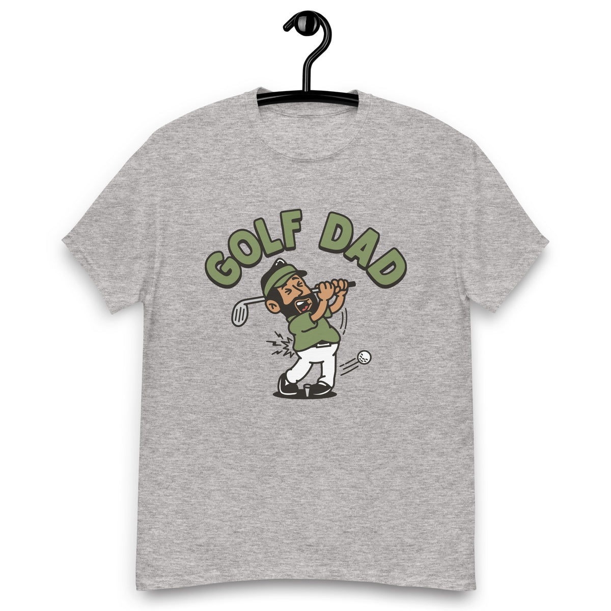 Golf Black Hair Tan Skin Tone No-Glasses Beard Dad T-Shirt