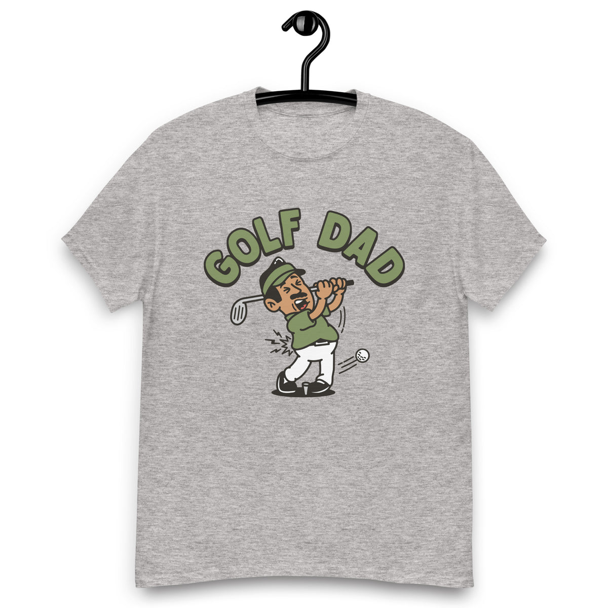 Golf Black Hair Tan Skin Tone No-Glasses Moustache Dad T-Shirt