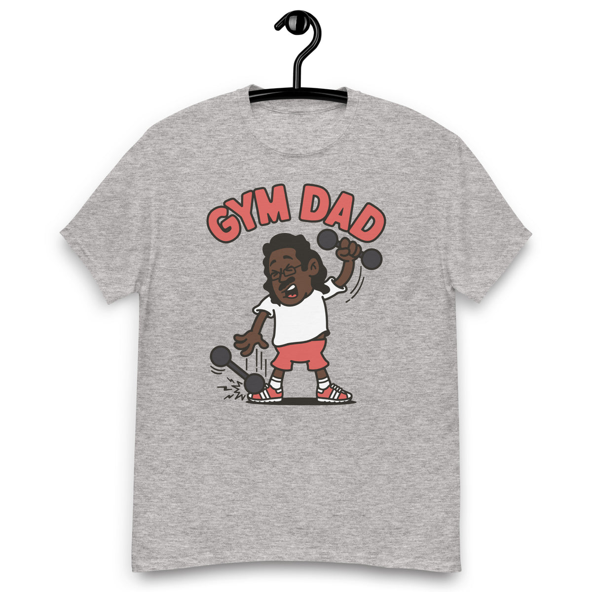 Gym Black Hair Dark Skin Tone Glasses Long Moustache Dad T-Shirt