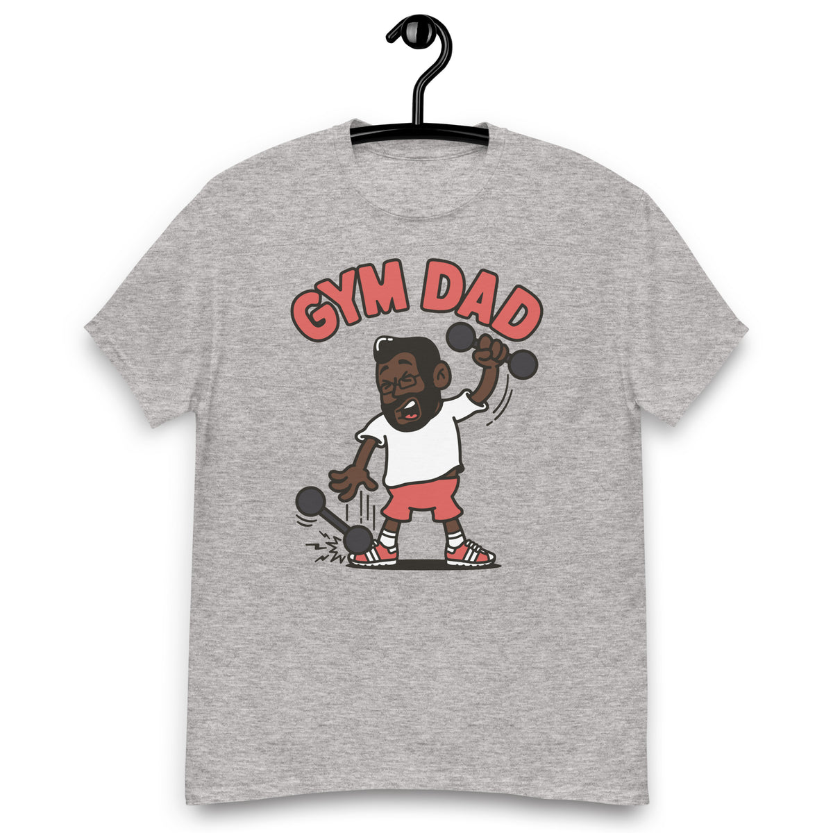 Gym Black Hair Dark Skin Tone Glasses Medium Beard Dad T-Shirt