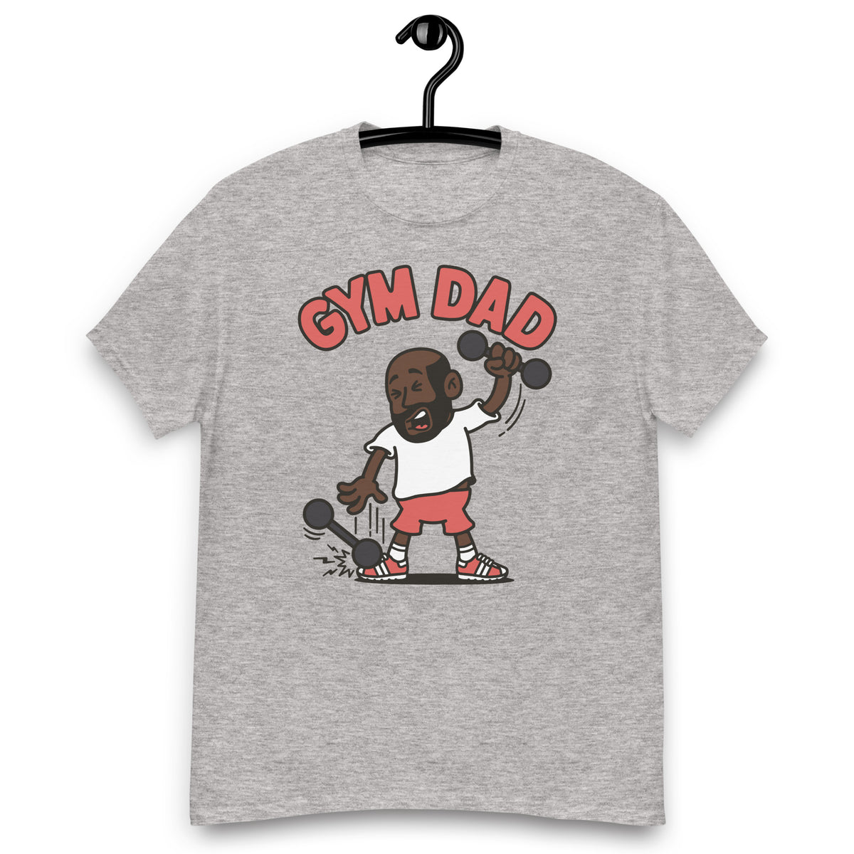 Gym Black Hair Dark Skin Tone No-Glasses Bald Beard Dad T-Shirt
