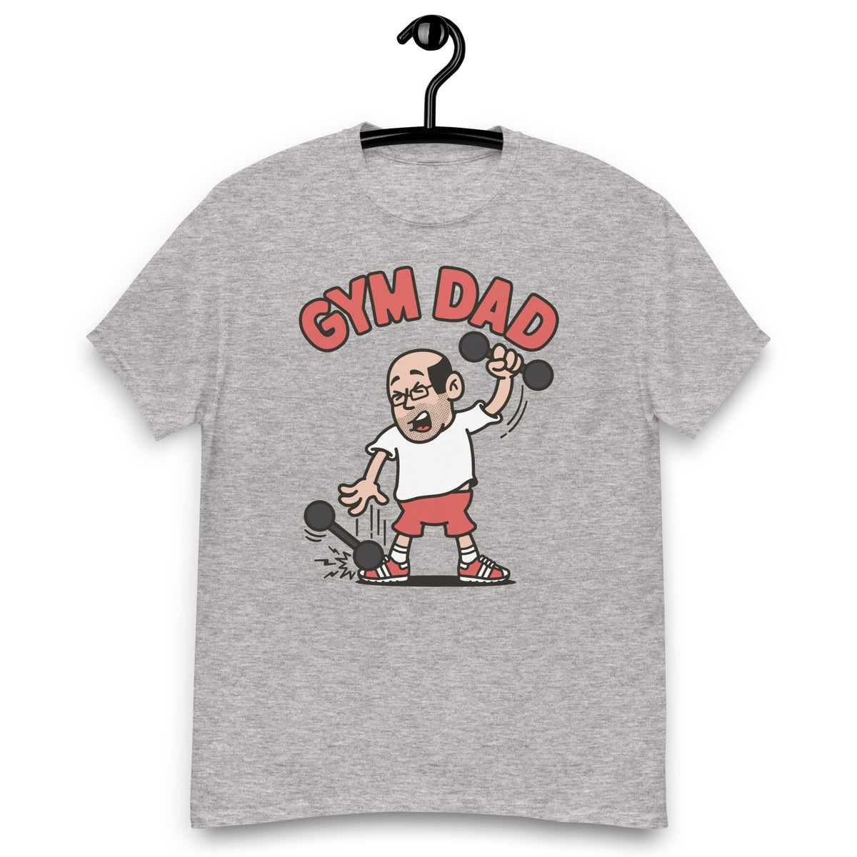 Gym Black Hair Light Skin Tone Glasses Bald Stubble Dad T-Shirt