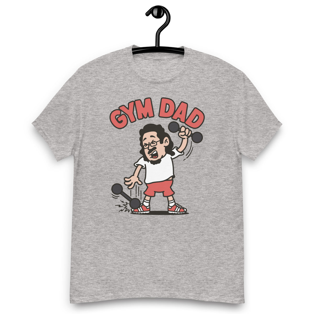 Gym Black Hair Light Skin Tone Glasses Long Moustache & Chin Beard Dad T-Shirt