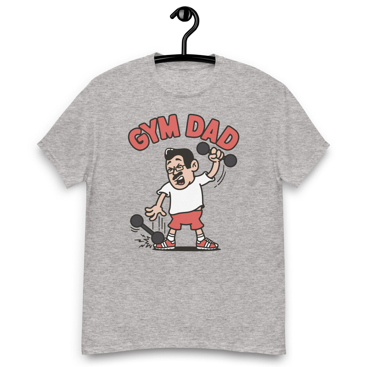 Gym Black Hair Light Skin Tone Glasses Medium Moustache Dad T-Shirt
