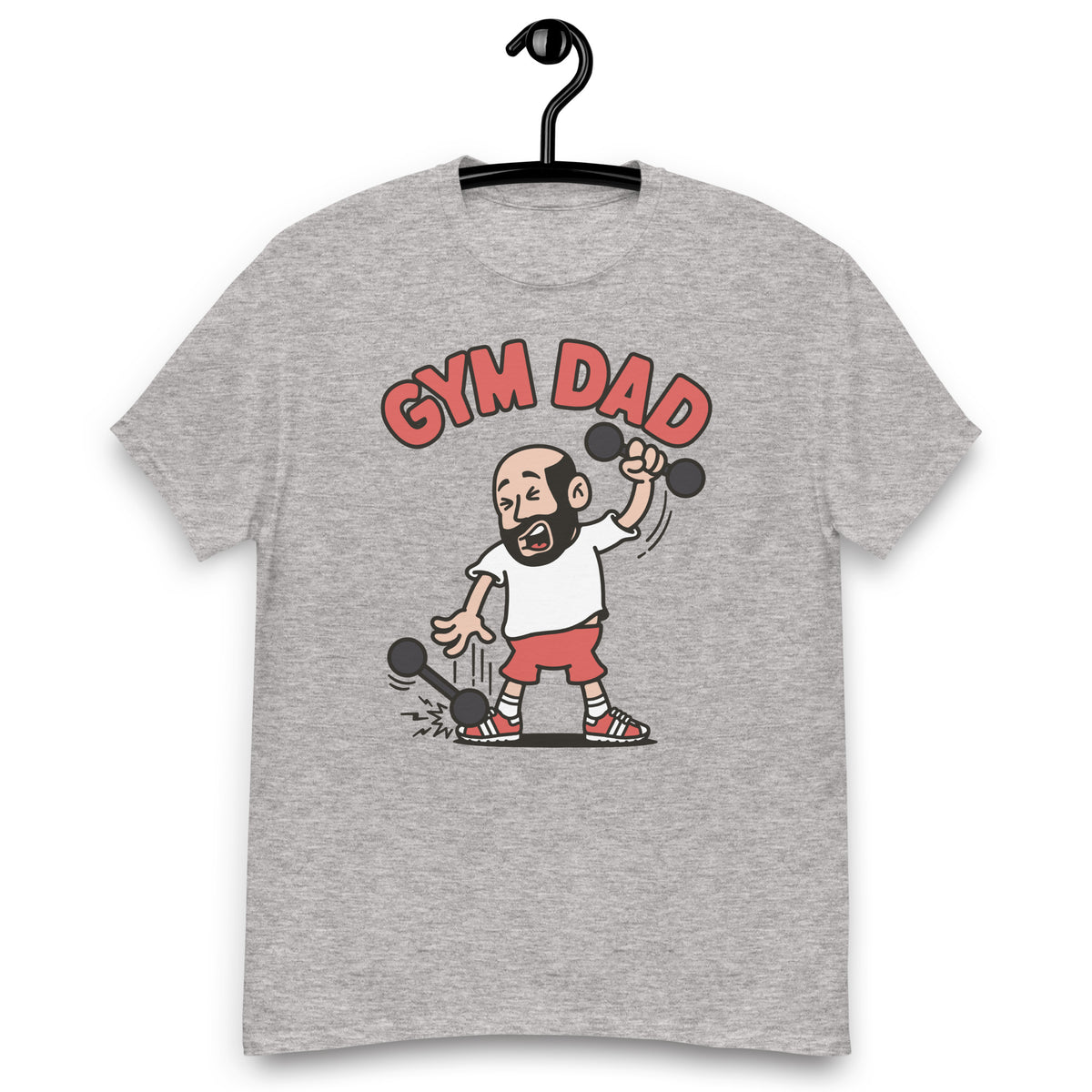 Gym Black Hair Light Skin Tone No-Glasses Bald Beard Dad T-Shirt