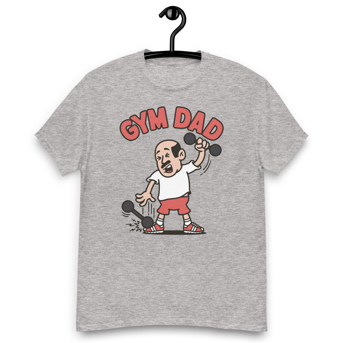 Gym Black Hair Light Skin Tone No-Glasses Bald Moustache Dad T-Shirt