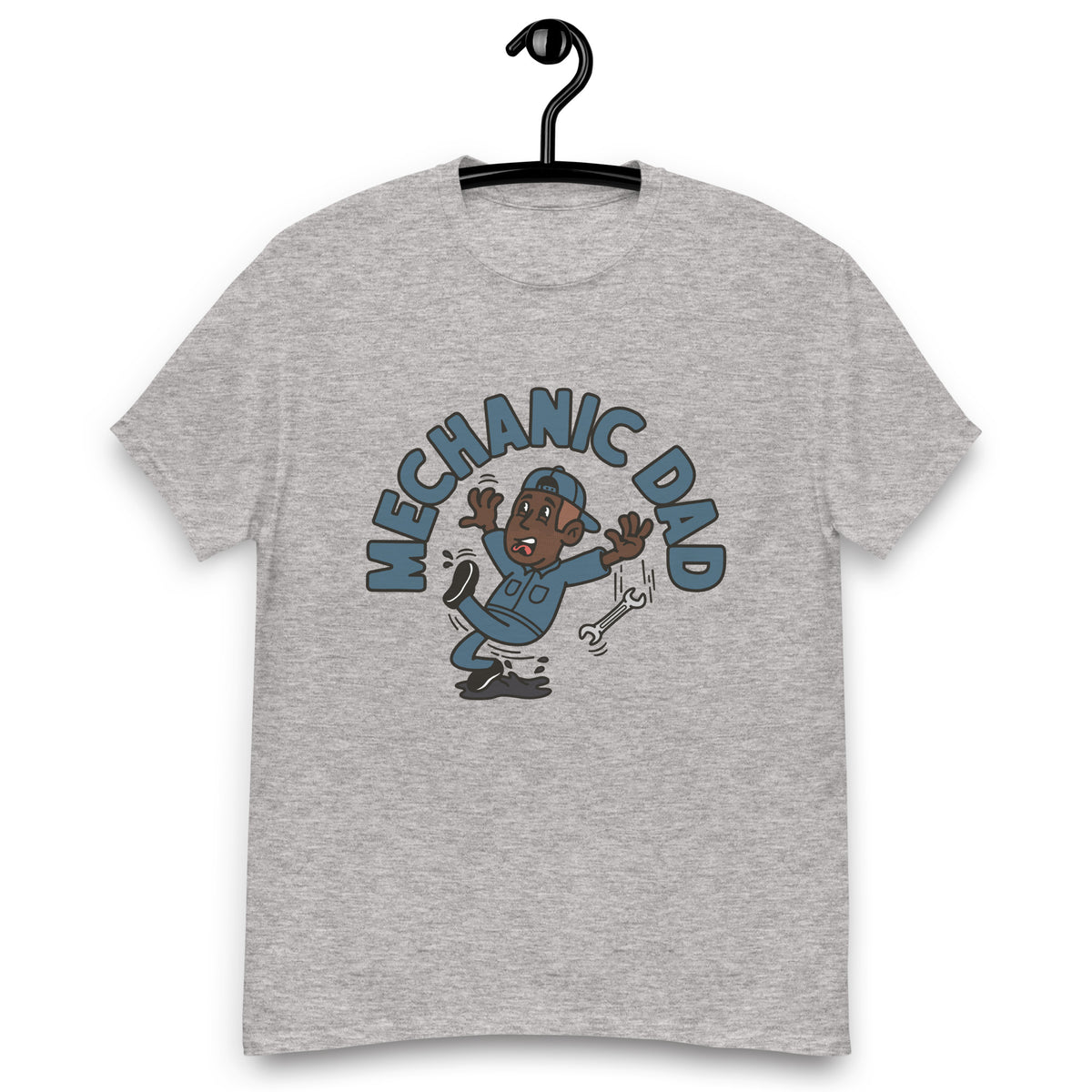 Mechanic Brown Hair Dark Skin Tone No-Glasses Stubble Dad T-Shirt