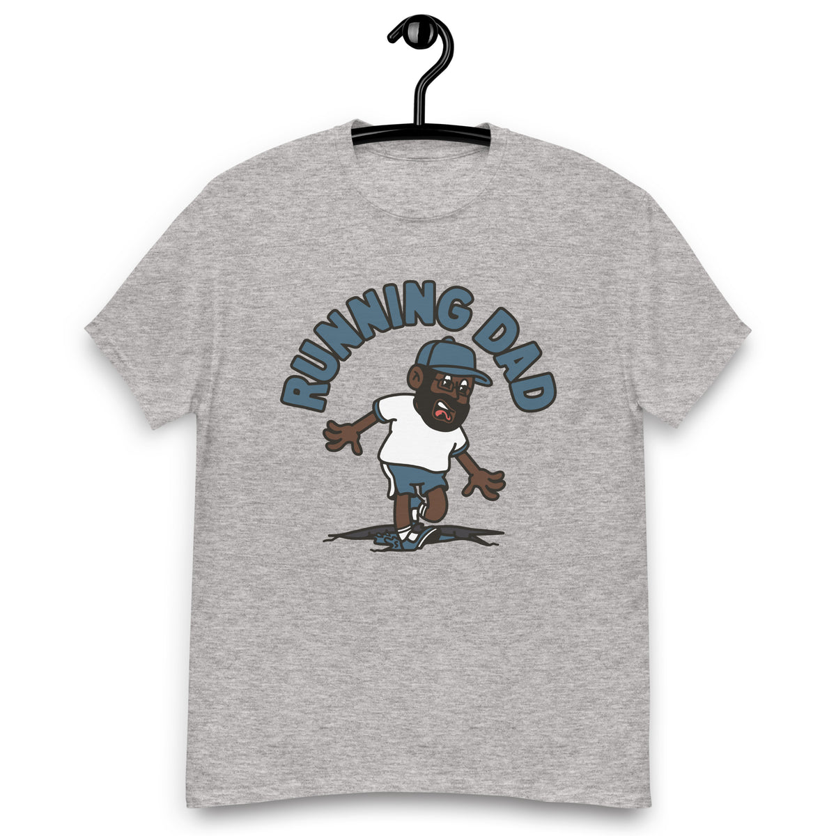 Running Black Hair Dark Skin Tone Glasses Beard Dad T-Shirt