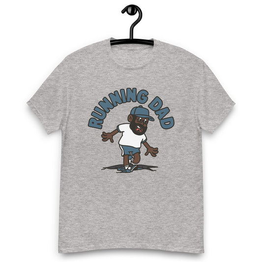 Running Black Hair Dark Skin Tone Glasses Beard Dad T-Shirt