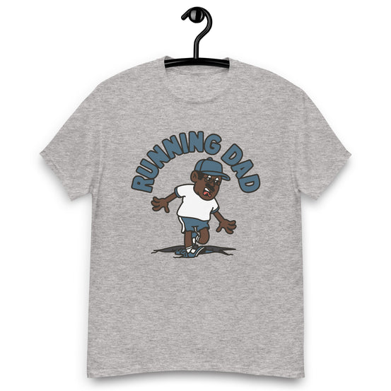 Running Black Hair Dark Skin Tone Glasses Moustache Dad T-Shirt