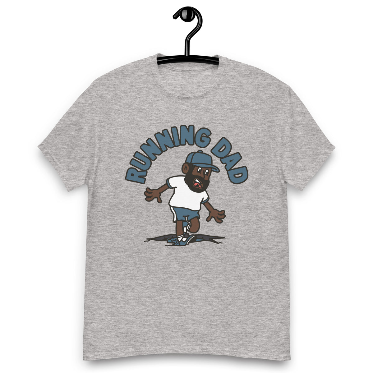 Running Black Hair Dark Skin Tone No-Glasses Beard Dad T-Shirt